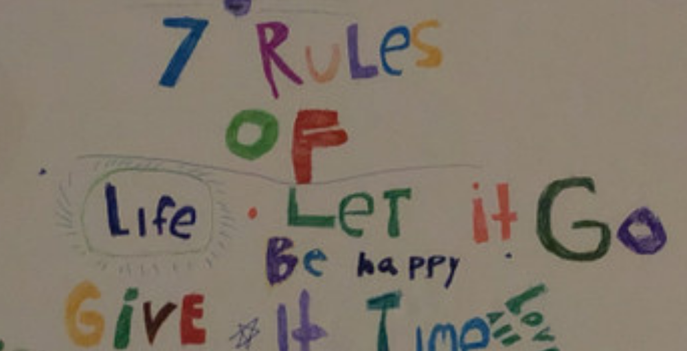 Twin sisters share their Positivity Project Optimism poster with their community. The poster lists the 7 Rules of Life.