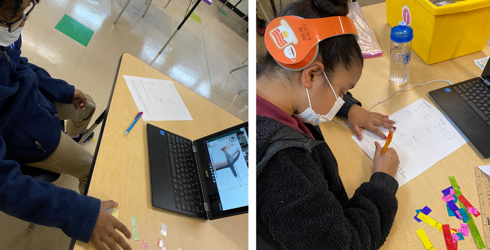 Syracuse Academy of Science and Citizenship students use their fraction strip manipulatives to solve their math equations.