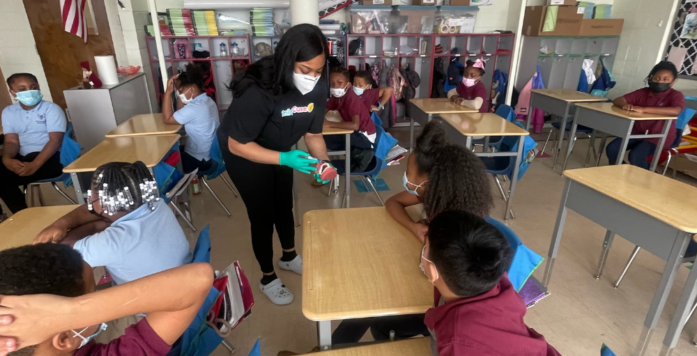 Jada Zachery, the first guest speaker for Syracuse Academy of Science and Citizenship elementary school’s 28 Speakers in 28 Days series spoke with the students about the importance of Dental Hygiene, braces and her career at SmileyCuse.
