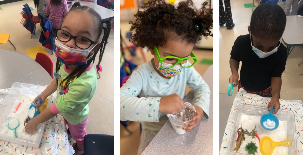 Syracuse Academy of Science and Citizenship elementary school students create their own snow by combining baking soda and shaving cream.